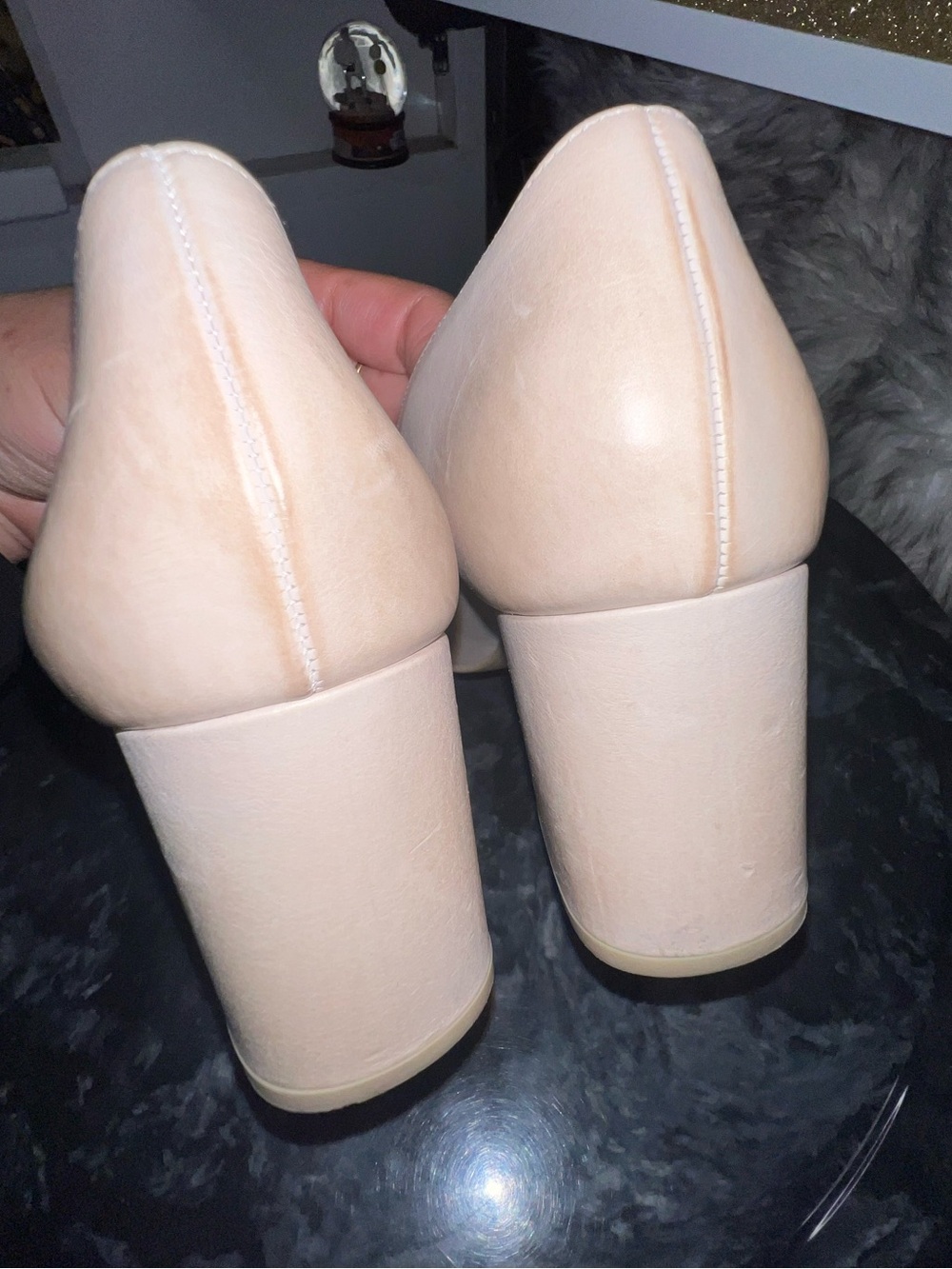 Paul Green Ozzie Leather Pump Heel Slip-On Beige Nude Leather Gold Chain - Picture 10 of 14
